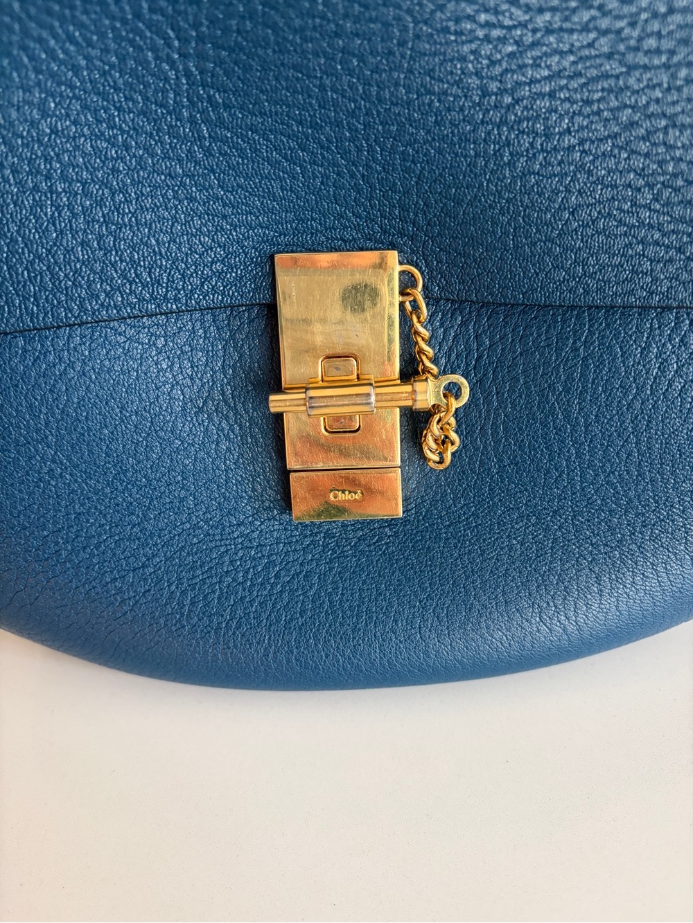 Chloé Drew Medium Blue Leather Shoulder Crossbody Bag Gold Hardware. With COA - Picture 4 of 15